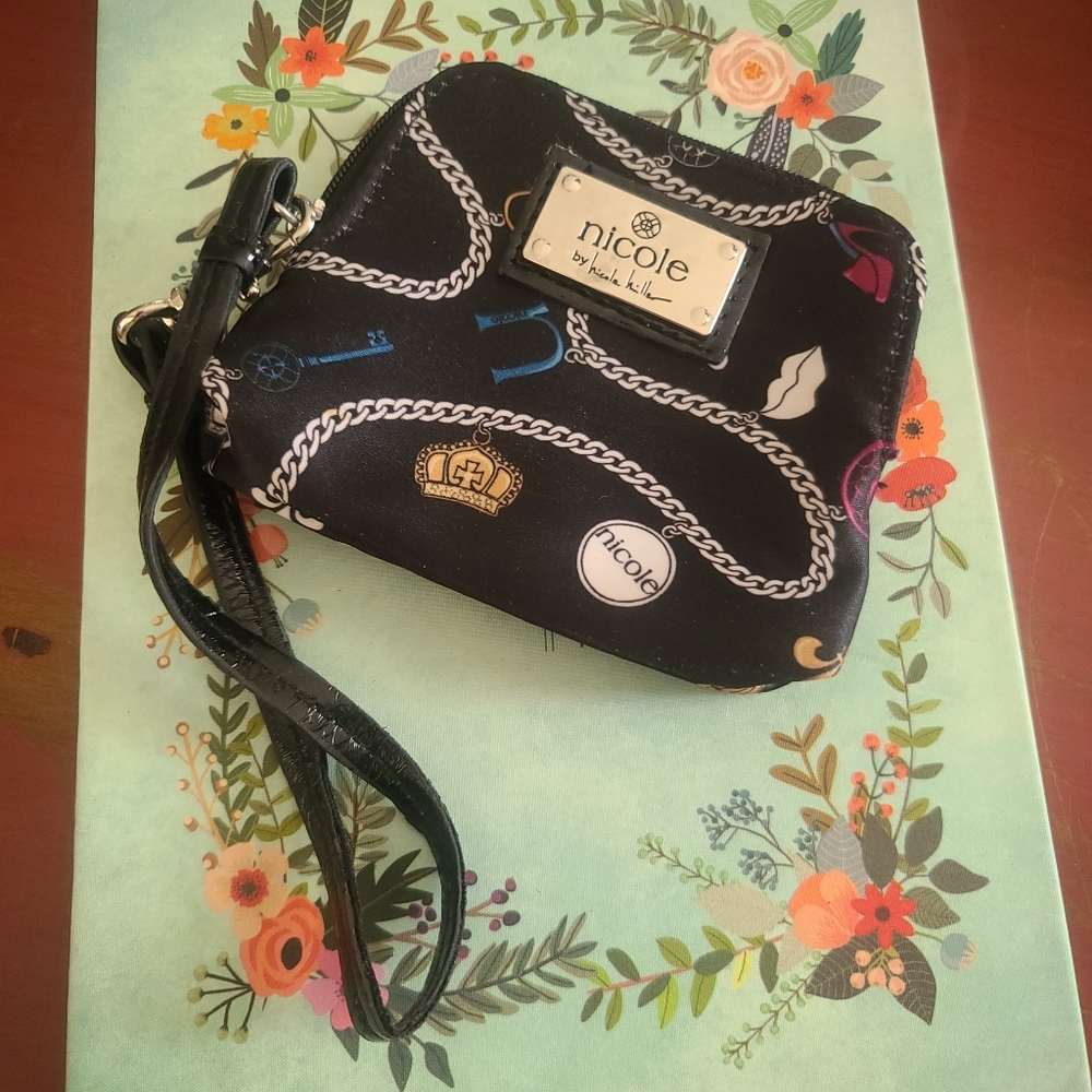 Nicole Lee Black and Multicolor Wristlet Clutch